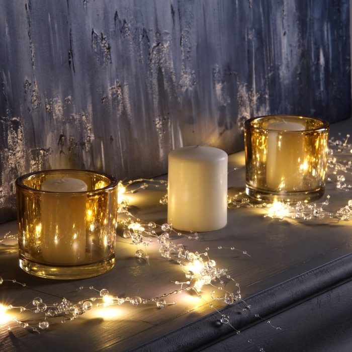 Гирлянда &laquo;Нить&raquo; 2 м роса с насадками &laquo;Иней&raquo;, IP20, нить серебристая, 20 LED, батарейки AAx2 (не в комплекте), 2 режима, свечение тёплое белое