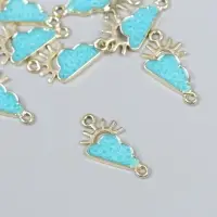 Декор для творчества металл, эмаль "Солнце за облаками" золото с бирюзой 1,4х2,6 см