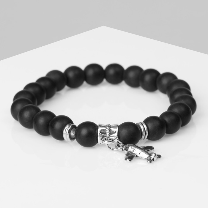 Браслет унисекс &laquo;Бастион&raquo; самолёт, цвет чёрный с серебром, шар №8, d=7 см