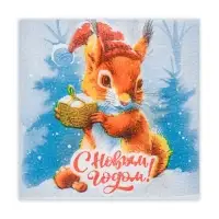 Салфетки новогодние бумажные Мой выбор &laquo;Белочка и Подарок&raquo; 1 слой, 24х24 см, 50 шт