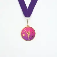 Медаль с уф-печатью "Гимнастика", диам. 5 см. Цвет зол. С лентой
