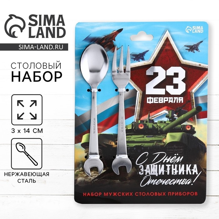 Набор столовых приборов: ложка и вилка &laquo;С Днём защитника Отечества!&raquo;.