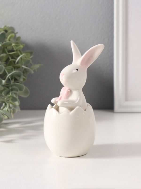 Сувенир керамика "Белый кролик с бантиком в скорлупе" 5х7,5х13,5 см