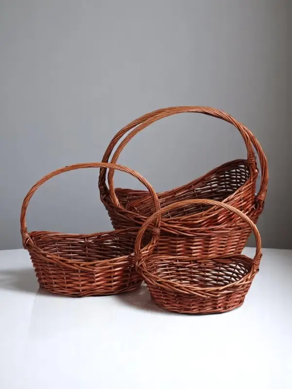 Набор корзин плетёных, овальные 4 шт., 51&times;40 см, Н 14/20 см, Н с ручкой 47 см, 43&times;33&times;13H/17Hх42H38&times;28&times;10H/15Hх