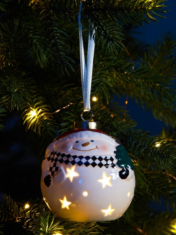 Елочный шар "Снеговик" 10х8.6х8.6, 1 LED, LR44x3(в компл.), Т/БЕЛЫЙ