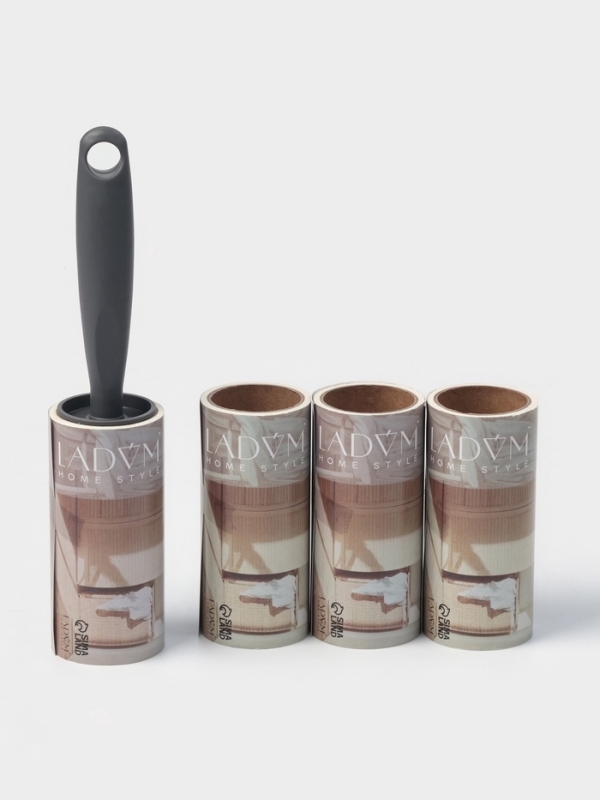 Ролик для одежды со сменными блоками LaDо́m, 4 шт по 50 листов, эргономичная ручка, винтовая намотка