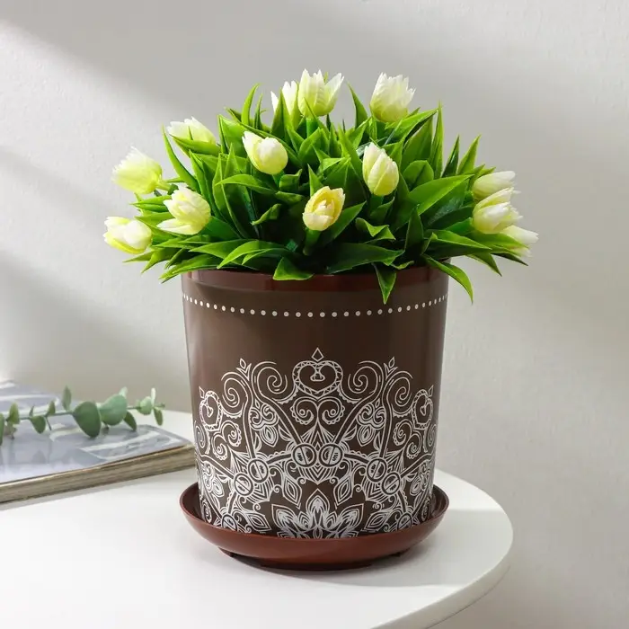 Горшок для цветов с поддоном Доляна &laquo;Кракле&raquo;, 1,6 л, d=14 см, h=15,5 см, цвет коричневый