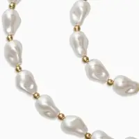 Набор 2 пред-та: бусы,браслет "Жемчуг барочный", капля, 40/18см, цвет белый в золоте