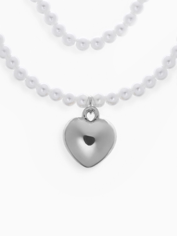 Кулон с жемчугом &laquo;Сердце&raquo; бусина №6, цвет белый в серебре, 45 см