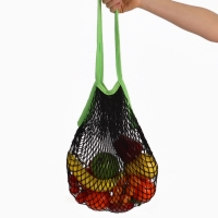 Авоська, 41 х 27 см, ручка 17 см, клетка 1.5 см, черная с зеленой ручкой