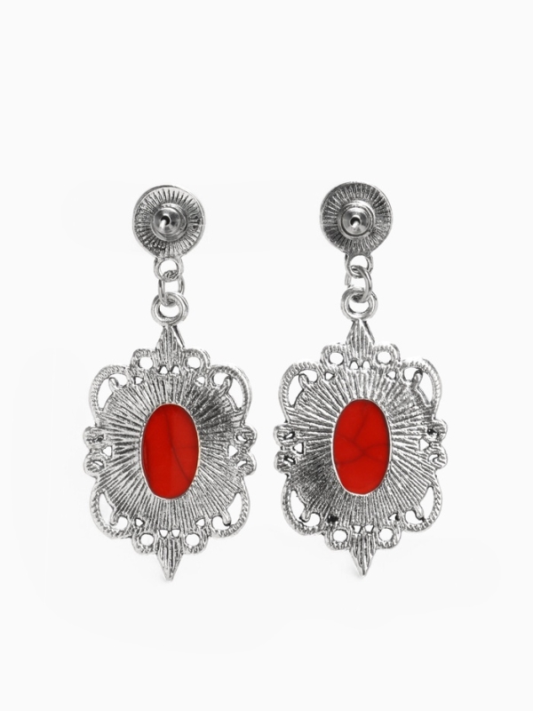 Серьги &laquo;Капля&raquo; винтаж, красные в чернённом серебре