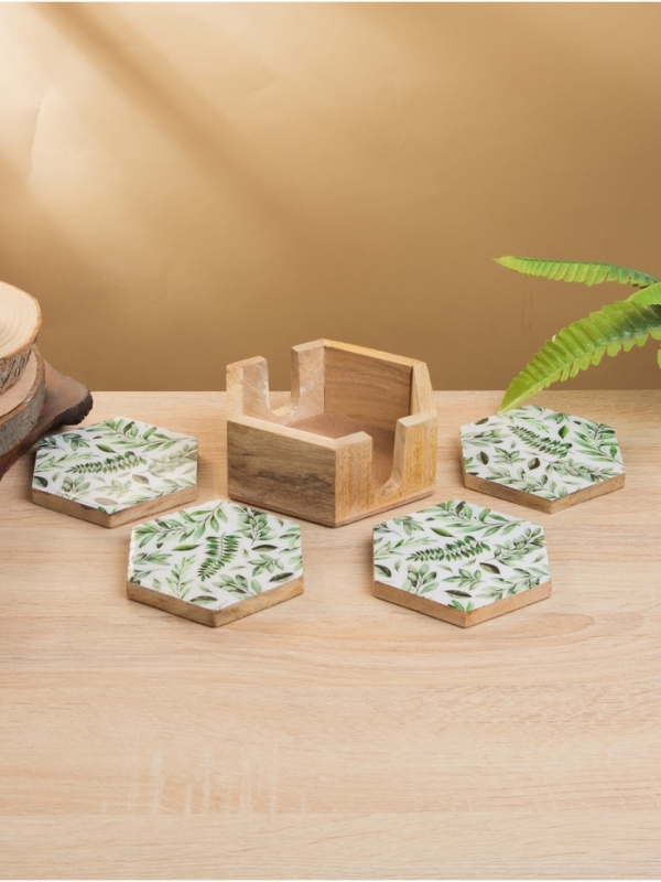 Подставка под горячее (набор 4 шт) "Оливковая ветвь" дерево манго 15х13х5 см