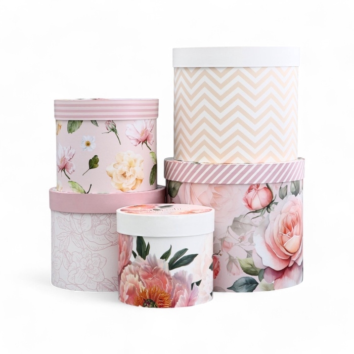 Набор шляпных коробок для цветов 5 в 1, упаковка подарочная, &laquo;Букет&raquo;, 16 х 14 см - 22 х 19,5 см