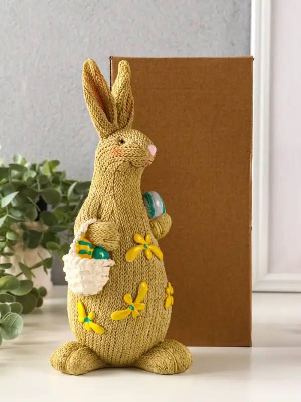 Сувенир полистоун "Зайка вязанный с пасхальными яичками" 8х10,5х23 см