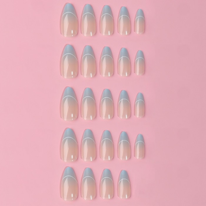 Накладные ногти &laquo;French&raquo;, 24 шт, с клеевыми пластинами, форма миндаль, цвет бежевый/голубой