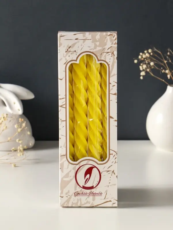 Набор свечей витых, 2,3х 24,5 см, 5 ч, 50 г, 4 штуки, жёлтый