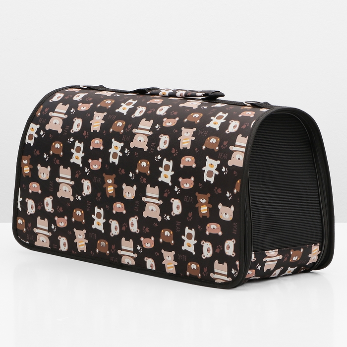 Сумка-переноска каркасная "Медвежонки", размер L, 53 х 21 х 29 см, чёрный
