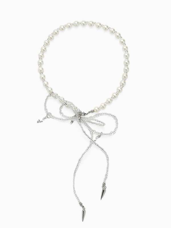 Бусы с жемчугом &laquo;Бантик&raquo; двойной, цвет белый в серебре, 37 см