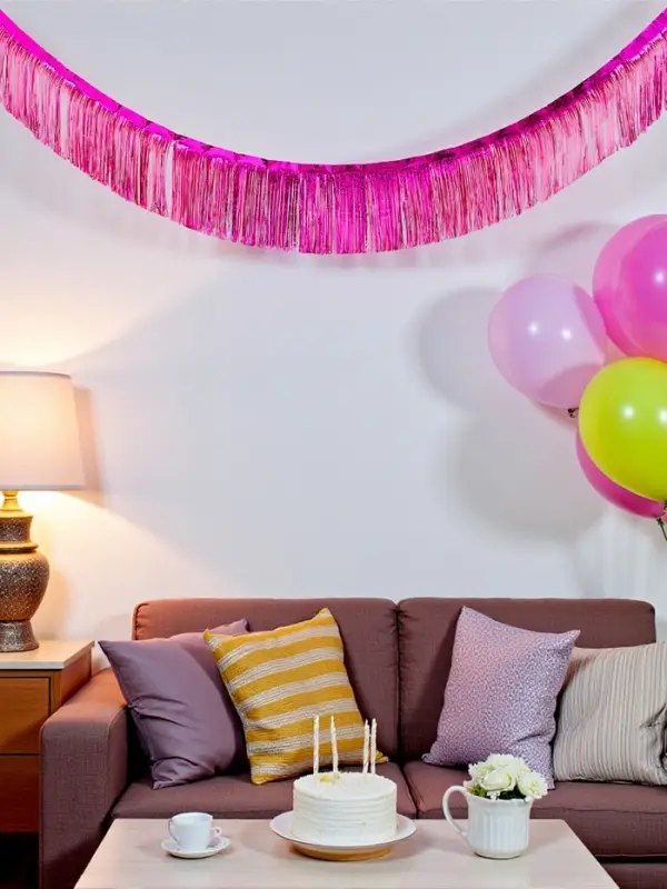 Гирлянда "Дождик" 3 метра с липким краем, цвет фуксия