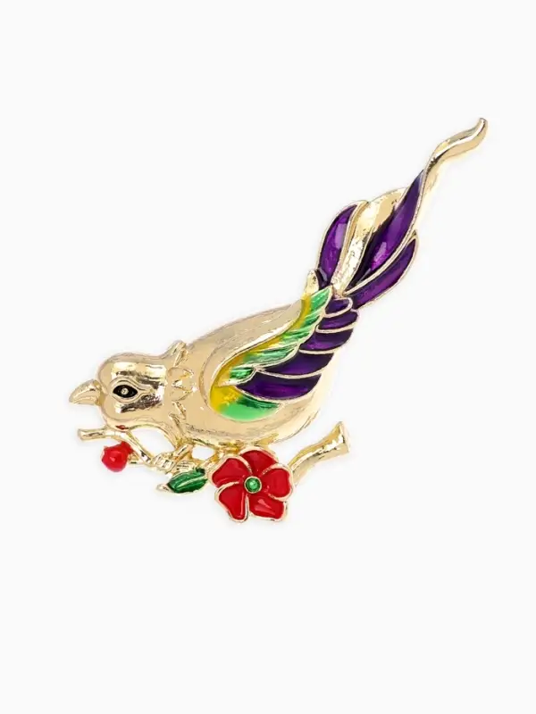 Брошь "Птичка" экзотическая, цветная в золоте