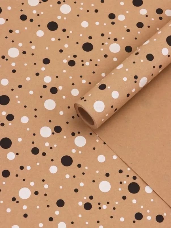Крафт бумага &laquo;Конфетти&raquo; черный/белый на коричневом фоне, 0.72&times;10&plusmn;5% м, 60 г