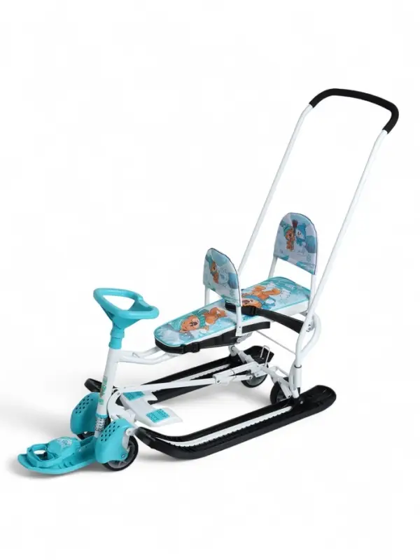 Снегокат &laquo;Тимка спорт 6Д&raquo; с забавными медвежатами, с двумя спинками, с родительской ручкой, бирюзовый, ТС6Д/ЗМ Nika