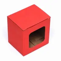 Коробка под кружку, с окном, красная 12 х 9,5 х 12 см