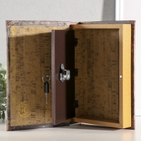 Сейф-книга дерево, кожзам, зеркало "Полёт на воздушном шаре" 24х16х5 см