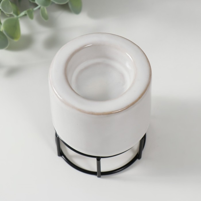 Подсвечник керамика, металл на 1 свечу "Пенёк" белый с чёрным 7,7х7,7х8,9 см