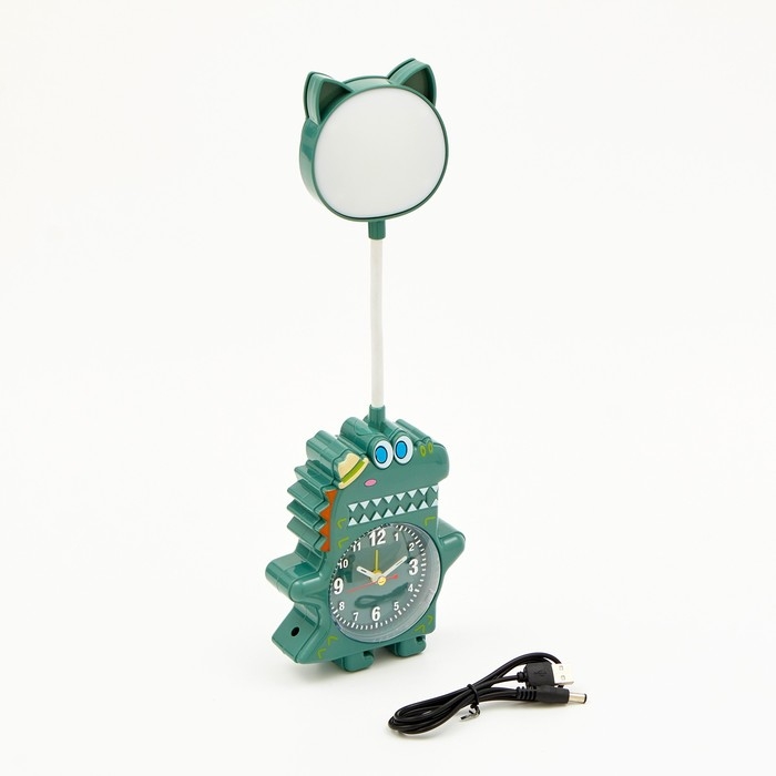 Часы с подсветкой "Динозавр" детские, фигурные, плавный ход, на батарейках 2АА