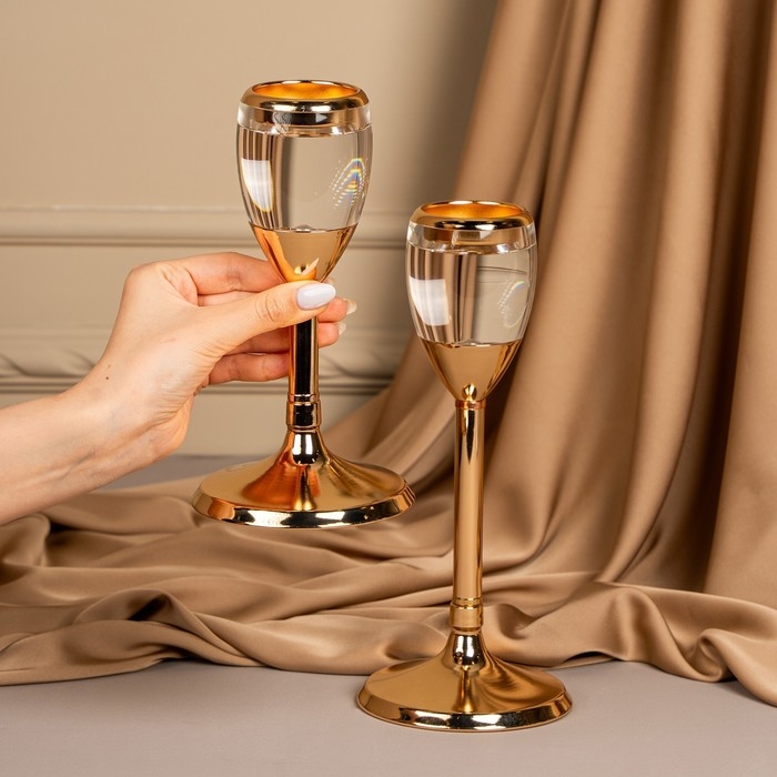 Подсвечник металл, стекло на 1 свечу &laquo;Безмятежность&raquo; цвет золото 11 х 11 х 21 см