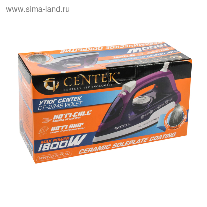 Утюг Centek CT-2348, 1300-1800 Вт, керамическая подошва, 200 мл, фиолетовый Утюг Centek CT-2348, 1300-1800 Вт, керамическая подошва, 200 мл, фиолетовый