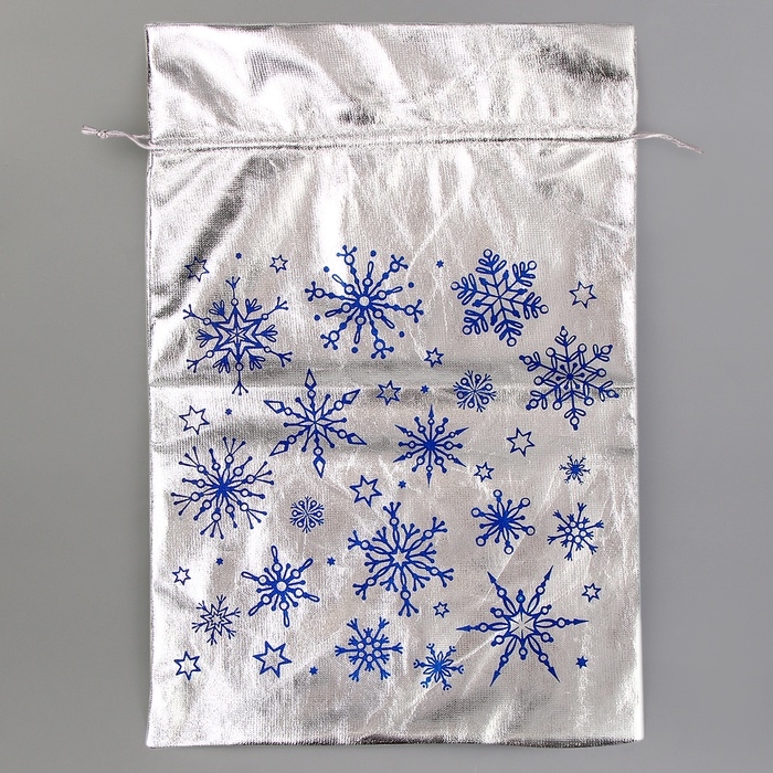 Подарочный мешок Деда Мороза &laquo;Снежинки&raquo;, серебро, 60 х 40см