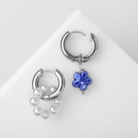 Серьги со съёмным элементом «Трансформер» цветок, цвет бело-синий в серебре Серьги со съёмным элементом «Трансформер» цветок, цвет бело-синий в серебре