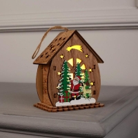 Ёлочная игрушка «Домик с Дедом Морозом и ёлкой», от батареек, свечение тёплое белое Ёлочная игрушка «Домик с Дедом Морозом и ёлкой», от батареек, свечение тёплое белое