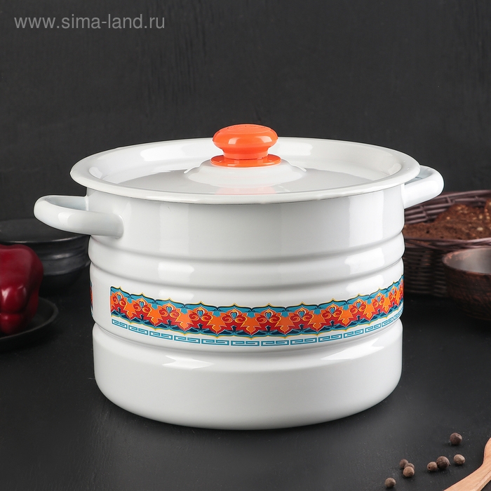 Мантоварка-позница эмалированная, 7,5 л, декор, 2 вставки, МИКС