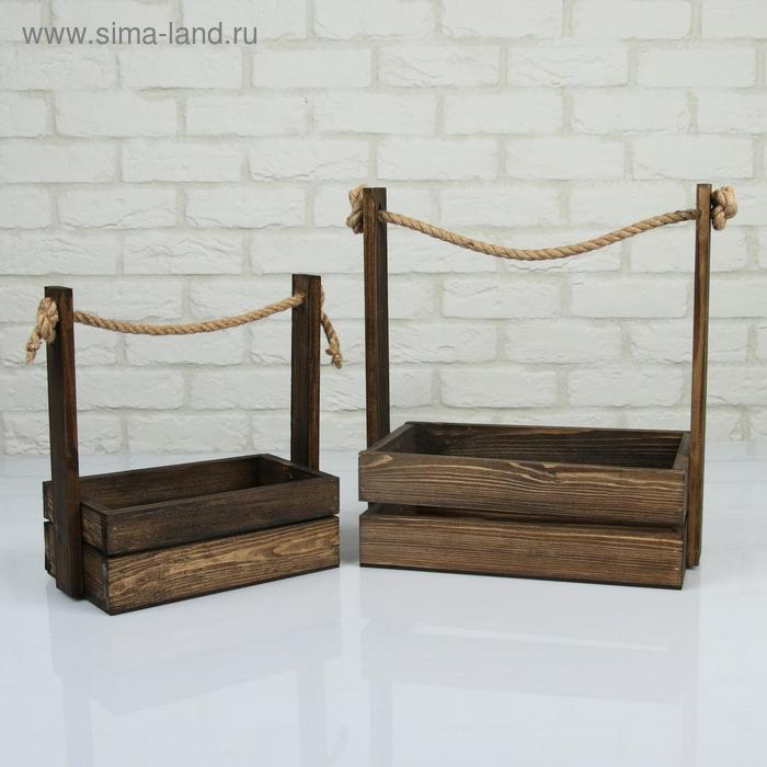 Набор кашпо деревянных 2 в 1 (25.5×15×30; 20×12×23 см) Набор кашпо деревянных 2 в 1 (25.5×15×30; 20×12×23 см) "Аром", ручка канат, палисандр