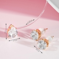 Гарнитур 2 предмета: серьги, кулон &laquo;На леске&raquo; капелька, цвет белый в золоте, 30 см