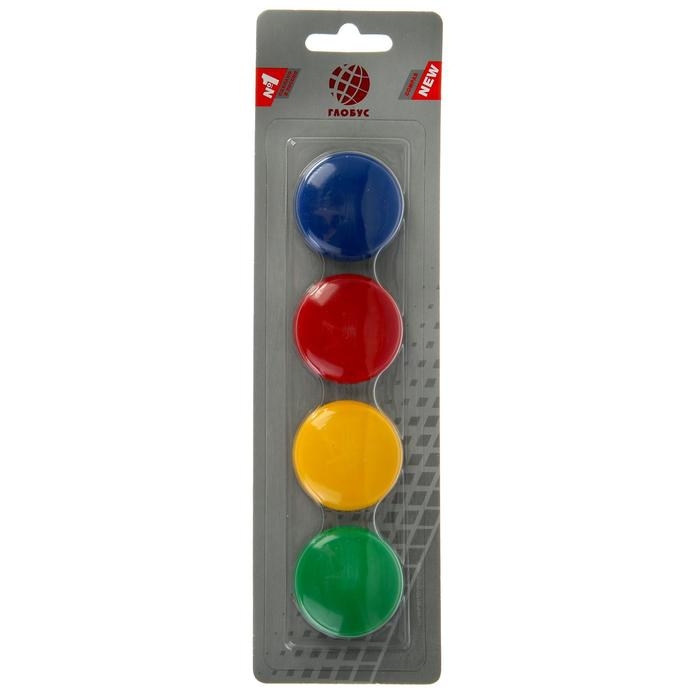 Магниты для досок 40 мм, 4 штуки, GLOBUS цветные, в блистере