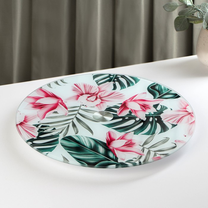 Подставка стеклянная для торта вращающаяся Доляна «Тропики», d=32 см ㅤ Подставка стеклянная для торта вращающаяся Доляна «Тропики», d=32 см ㅤ