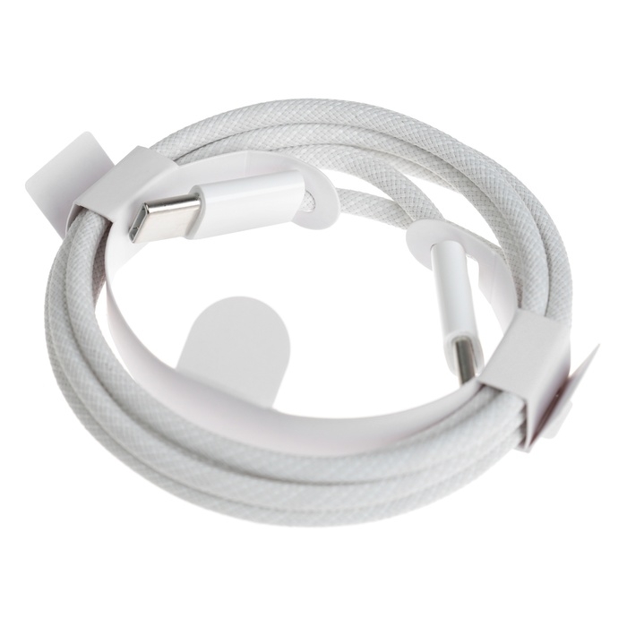 Кабель Type-C - Type-C, 3 А, 60 W, 1 м, передача данных, оплётка ткань, белый Кабель Type-C - Type-C, 3 А, 60 W, 1 м, передача данных, оплётка ткань, белый