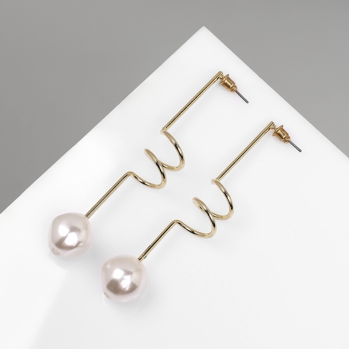 Серьги с жемчугом &laquo;Бусина&raquo; спираль мини, цвет золото
