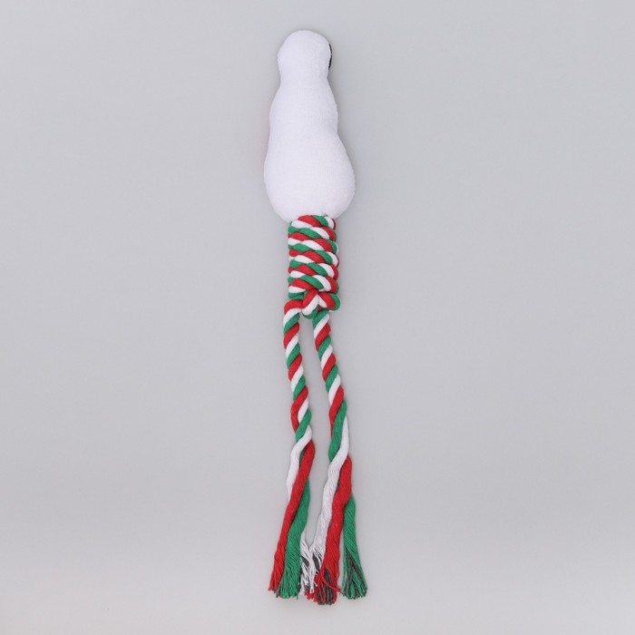 Игрушка пищащая, мягкая для собак "Снеговик" с канатом, 32 см