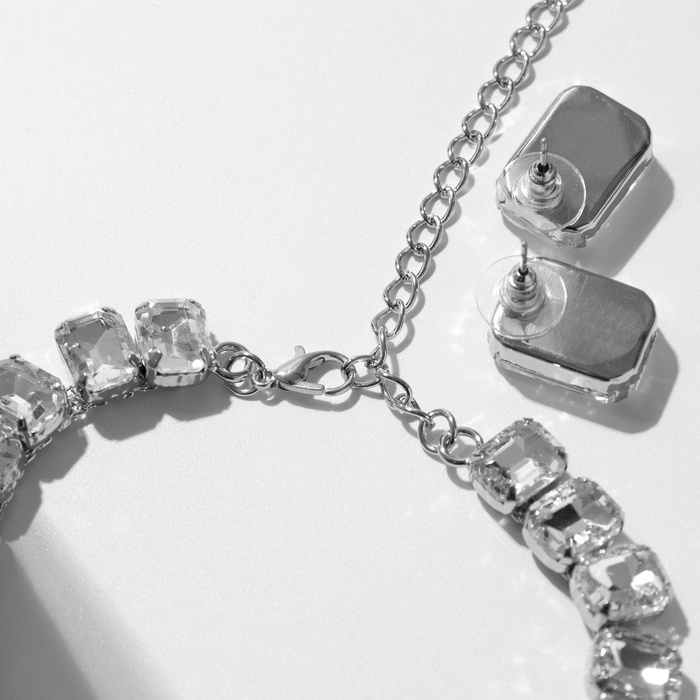 Набор 4 предмета: серьги, колье, браслет, кольцо &laquo;Вечерний&raquo; объём, белый в серебре