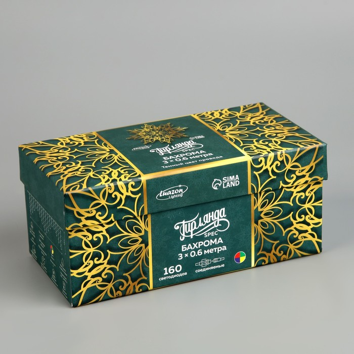 Гирлянда &laquo;Бахрома&raquo; 3 &times; 0.6 м, IP44, УМС, тёмная нить, 160 SMD-LED, свечение мульти, 220 В