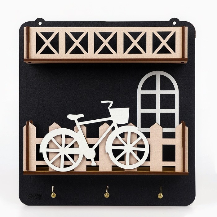 Ключница настенная с полкой и карманом, велосипед, 19,2 х 20 см. Ключница настенная с полкой и карманом, велосипед, 19,2 х 20 см.
