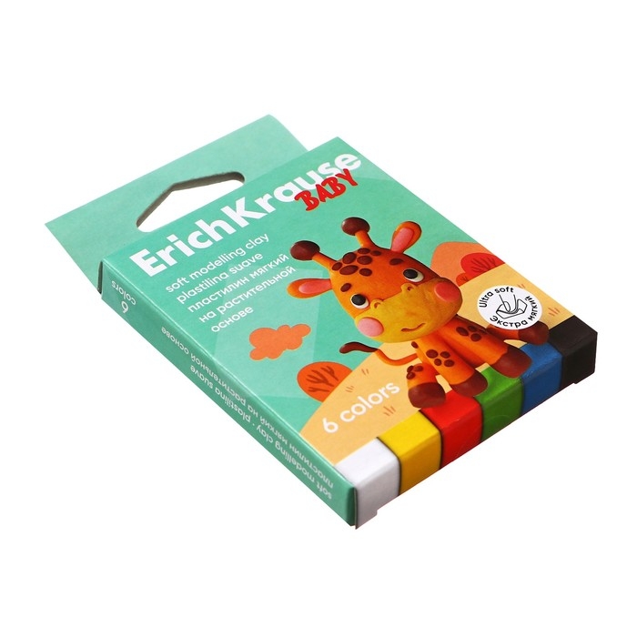 Пластилин мягкий 6 цветов, 90 г, ErichKrause Пластилин мягкий 6 цветов, 90 г, ErichKrause "Baby", на растительно основе, с Алоэ Вера , европодвес