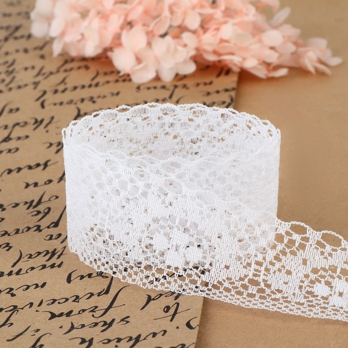 Кружево капроновое, 35 мм &times; 10 &plusmn; 1 м, цвет белый