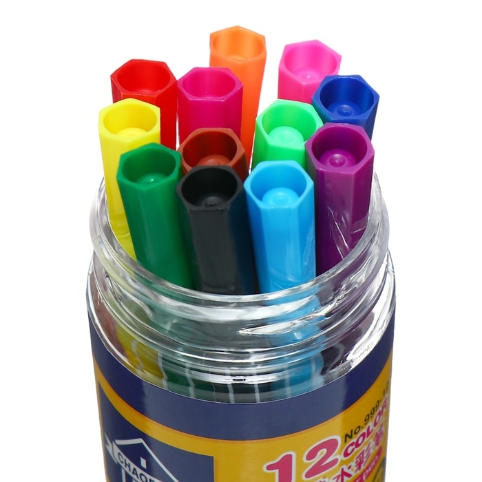 Фломастеры 12 цветов, в тубусе, полоски,"Мишка/Киска", желтый