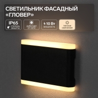 Светильник фасадный &laquo;Гловер&raquo;, FSD-078, 10 Вт, 3000К, IP65, 220 В, пластик, черный
